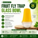 (ONLY GLASS) Fruit Fly Trap Replacement Glass Bowl | Clear Transparent Bowl for IPM Pheromone Trap
